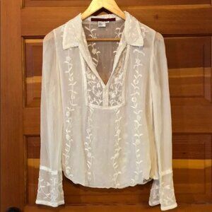 Vintage new Emma Black silk sheer embroidered popover pullover sequined blouse